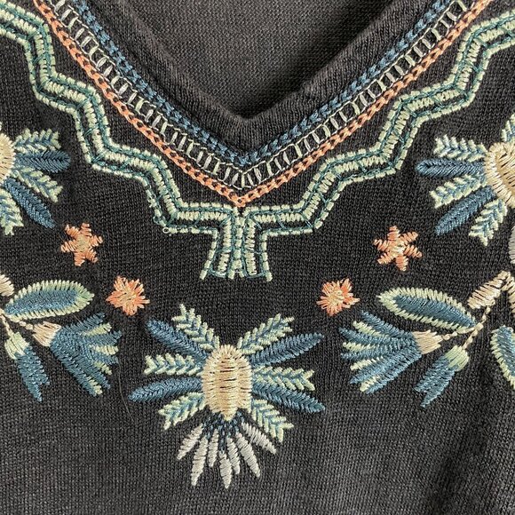 J Jill Womens Plus 4X Navy Blue 100% Linen Embroidered Floral Tunic Top V Neck - Picture 10 of 11